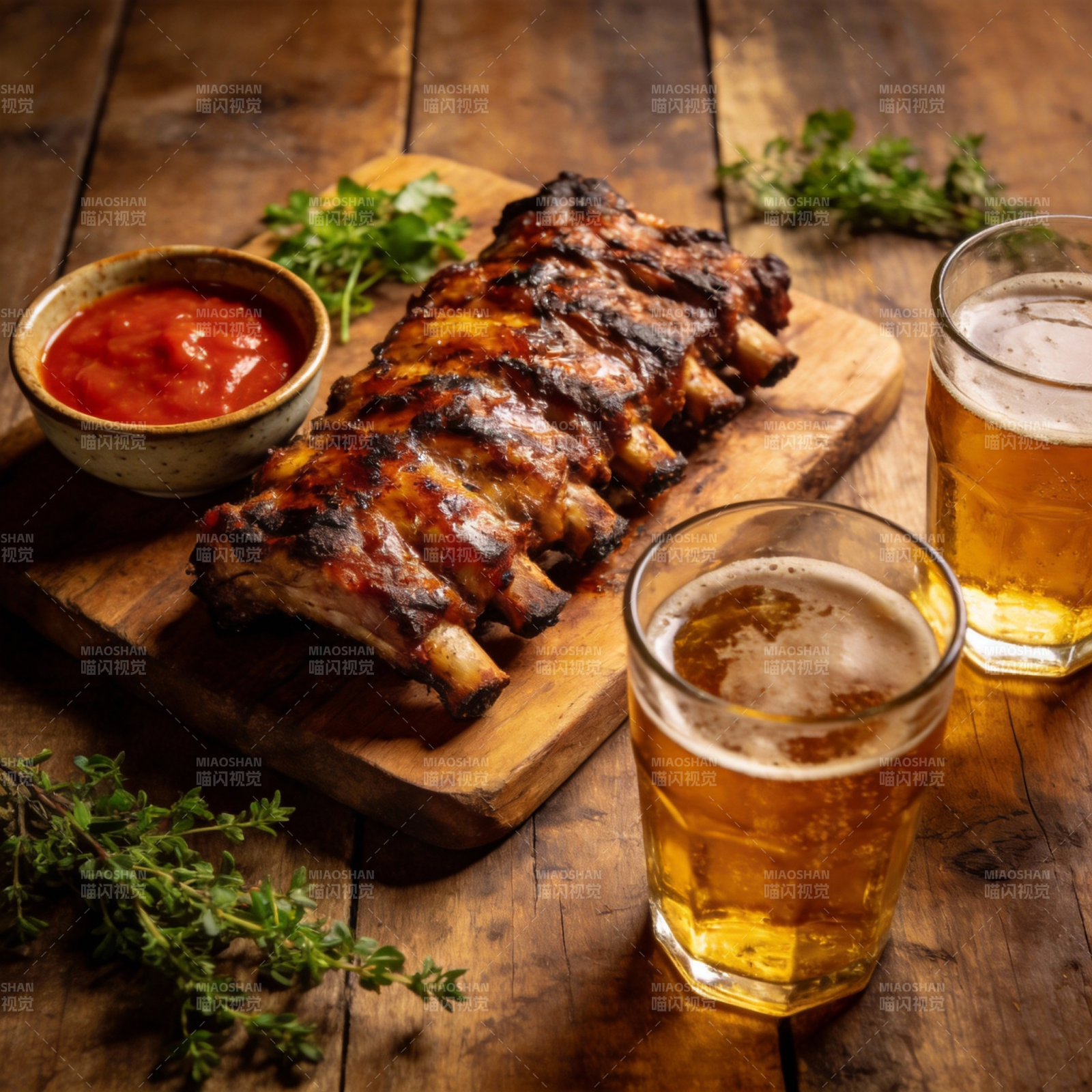烤肋排配啤酒图片