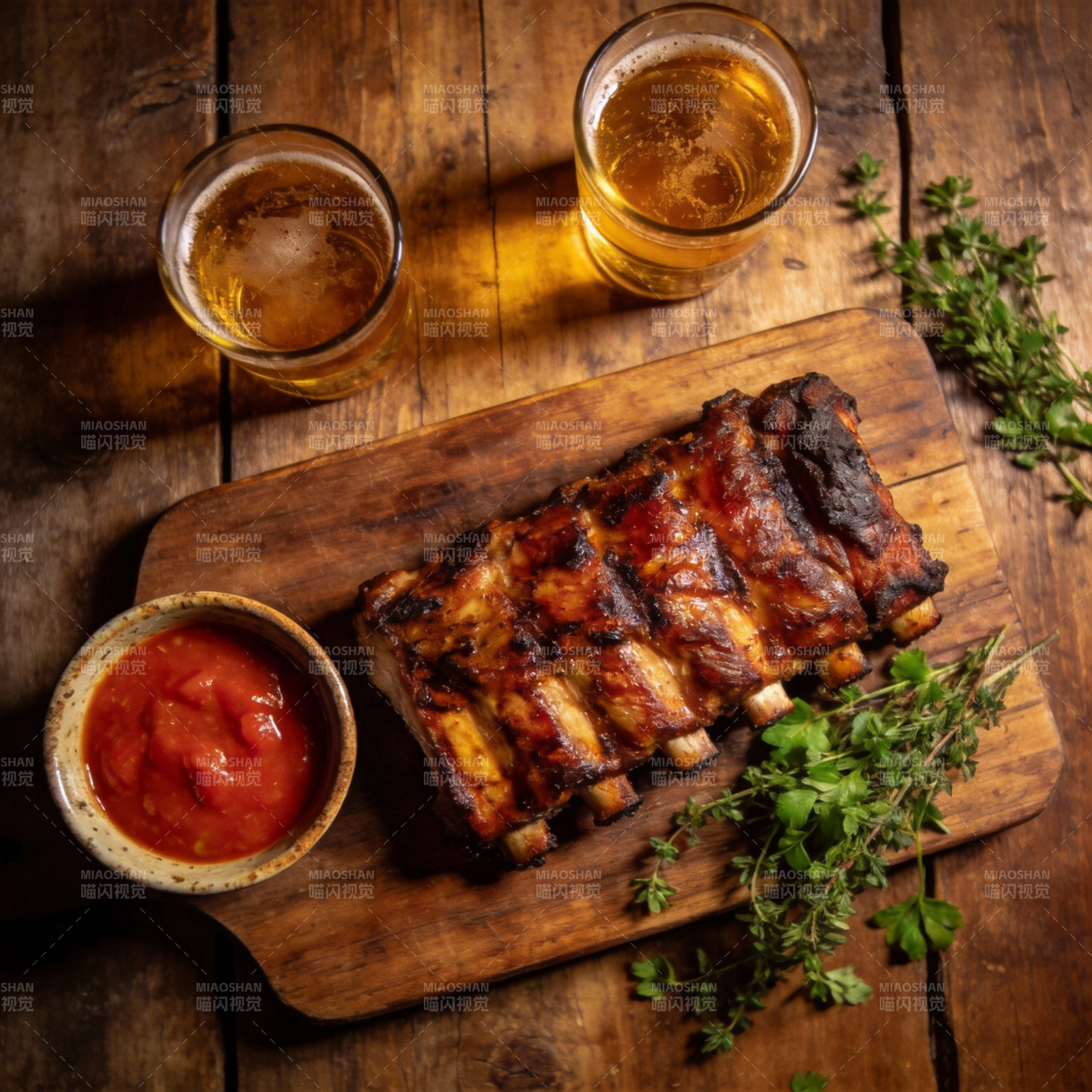 烤肋排配啤酒图片