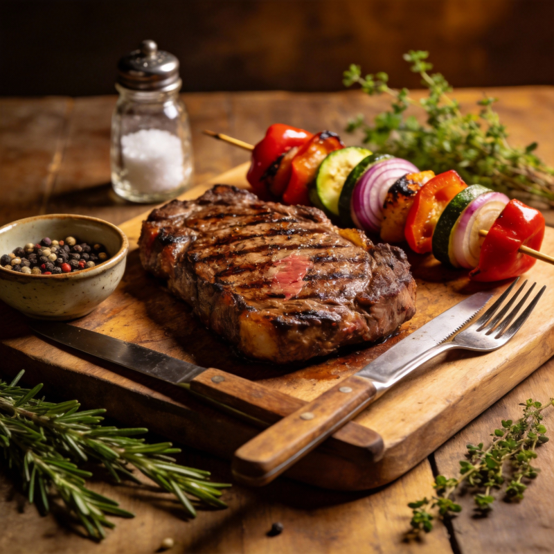 烤肉配蔬菜串图片