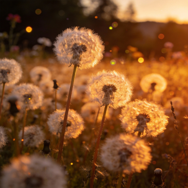 夕阳下的蒲公英图片