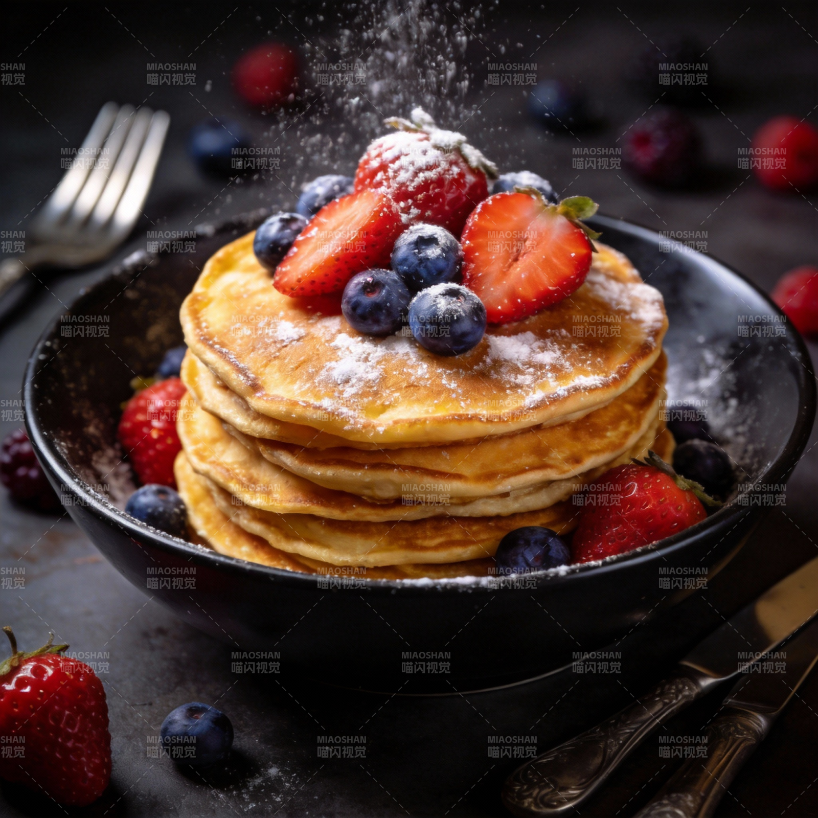 莓果松饼撒糖粉图片