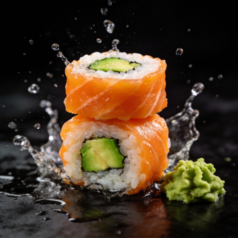 三文鱼寿司飞溅图片