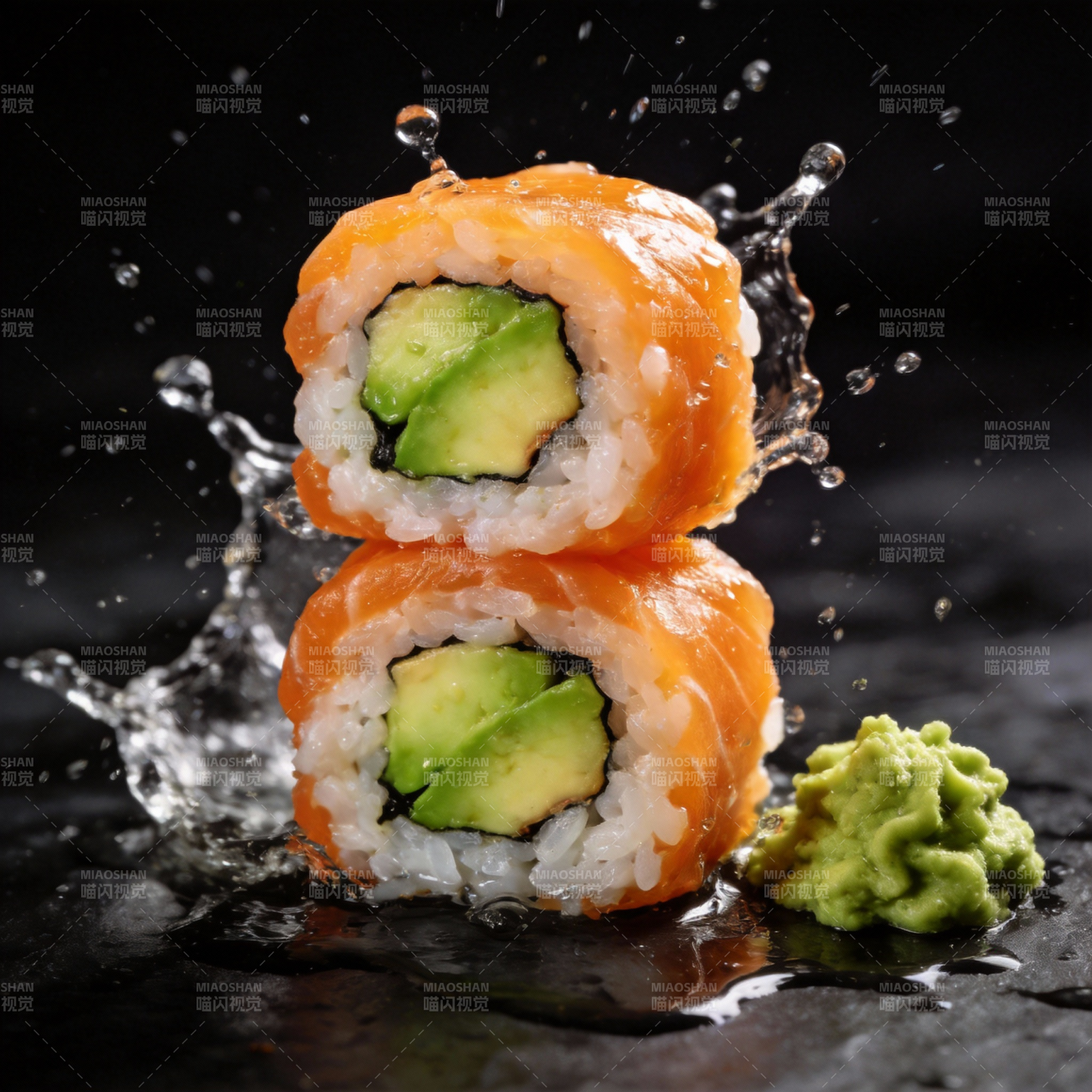 三文鱼寿司飞溅图片