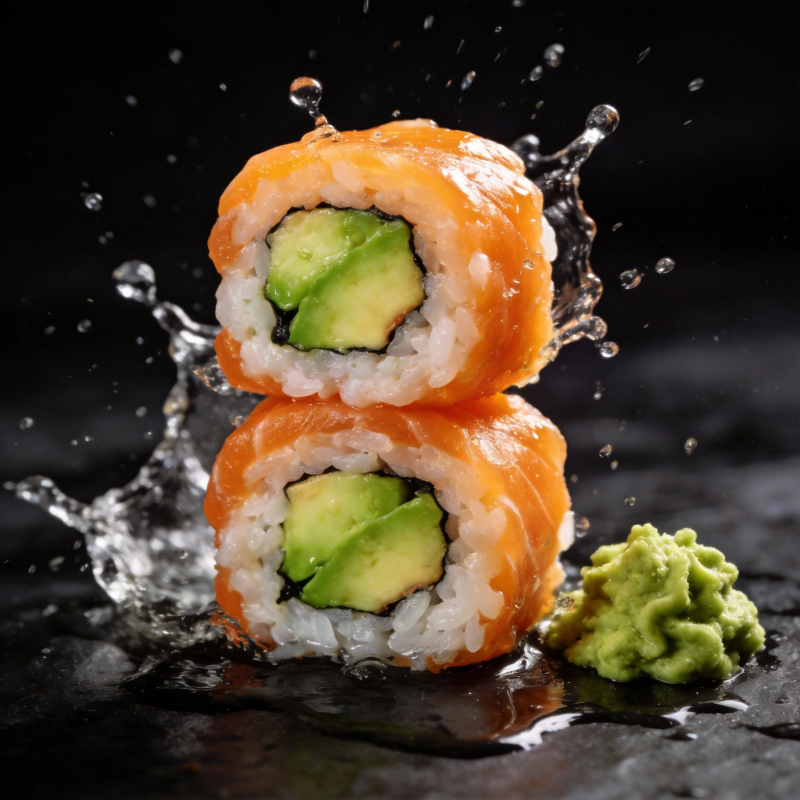 三文鱼寿司飞溅图片