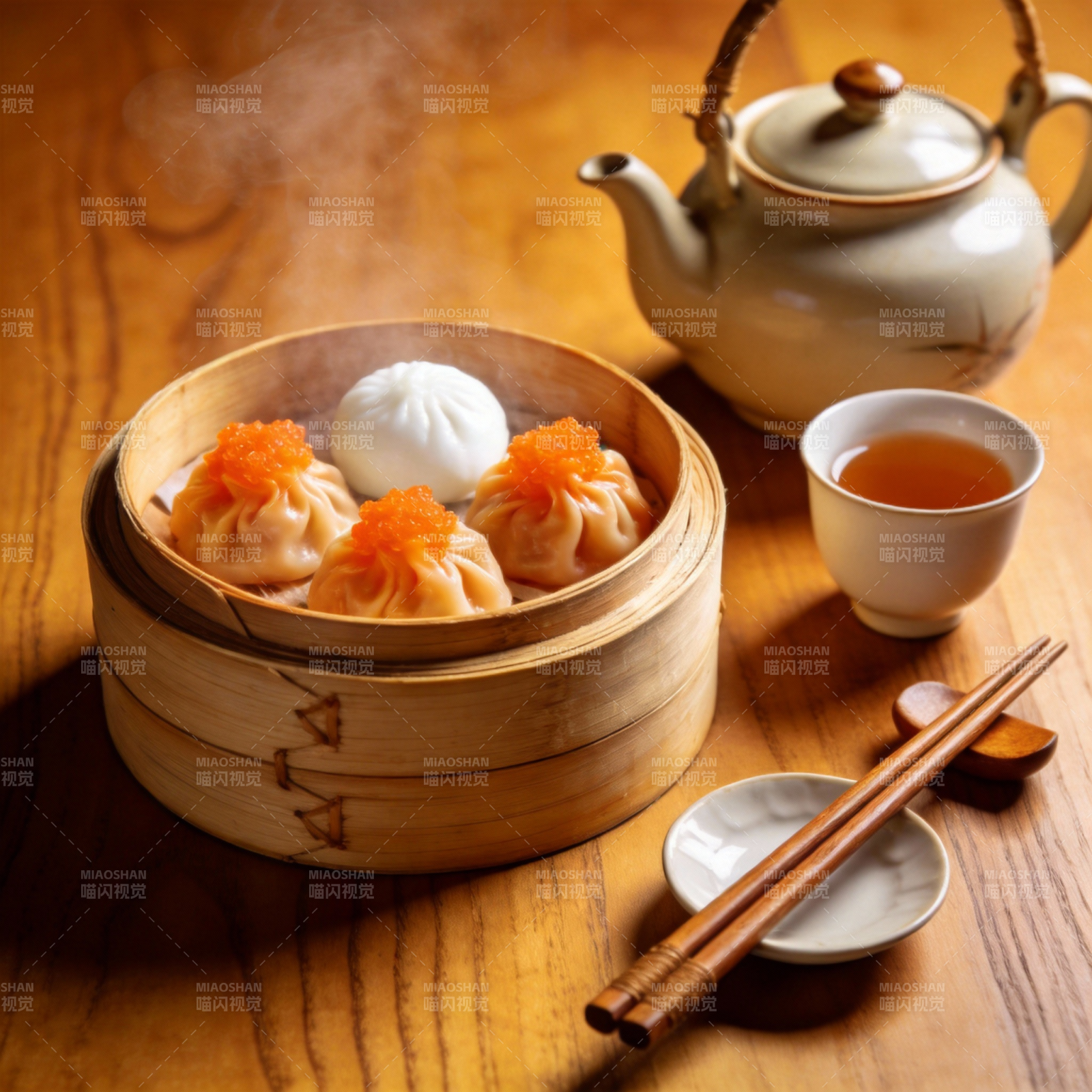 蒸笼点心配茶图片