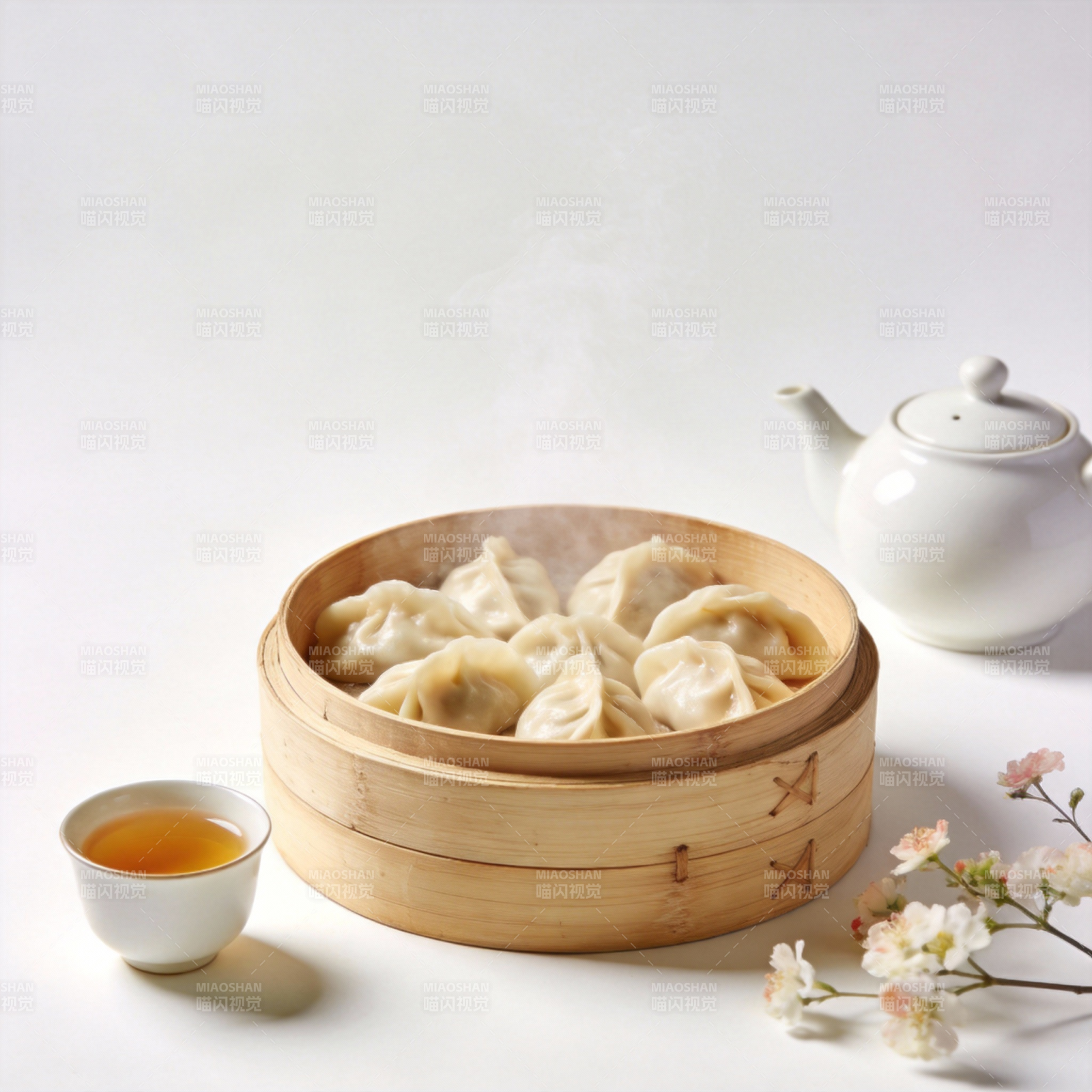 蒸饺配茶香图片