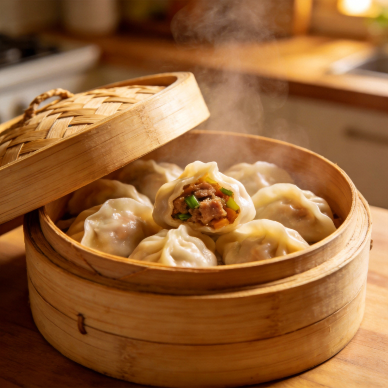 热气腾腾的蒸饺图片