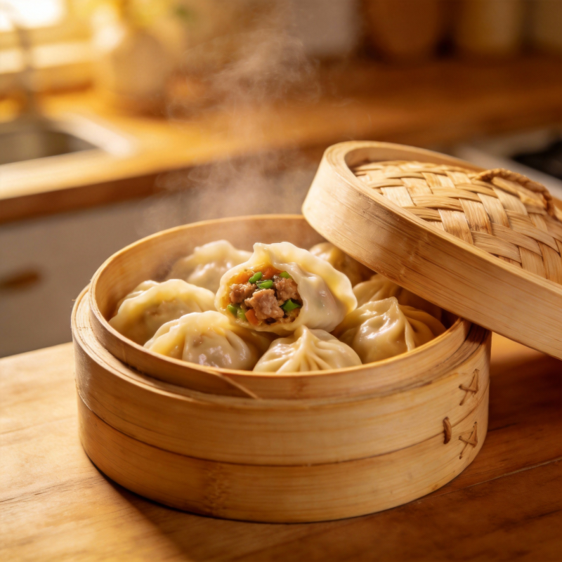 热气腾腾的蒸饺图片