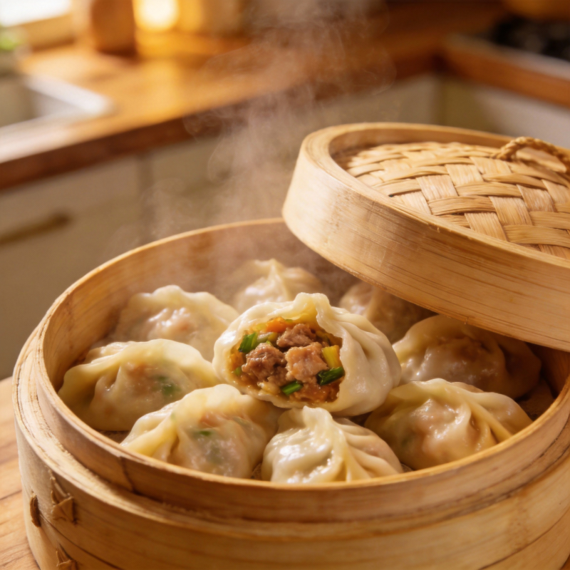 热气腾腾的蒸饺图片