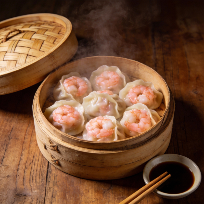 蒸虾饺 热气腾腾图片