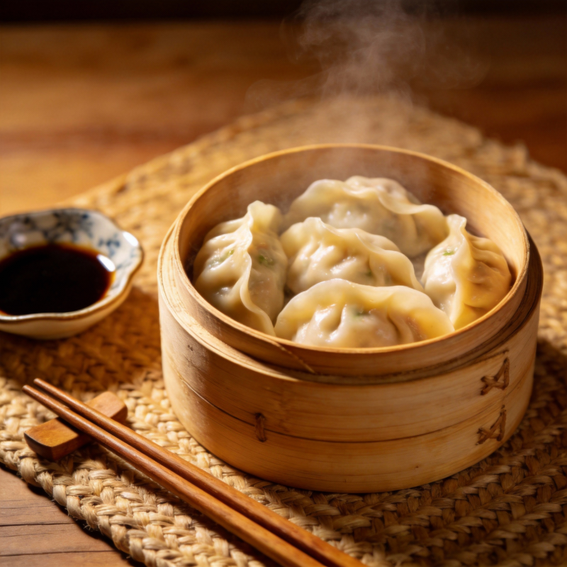 热气腾腾的蒸饺图片