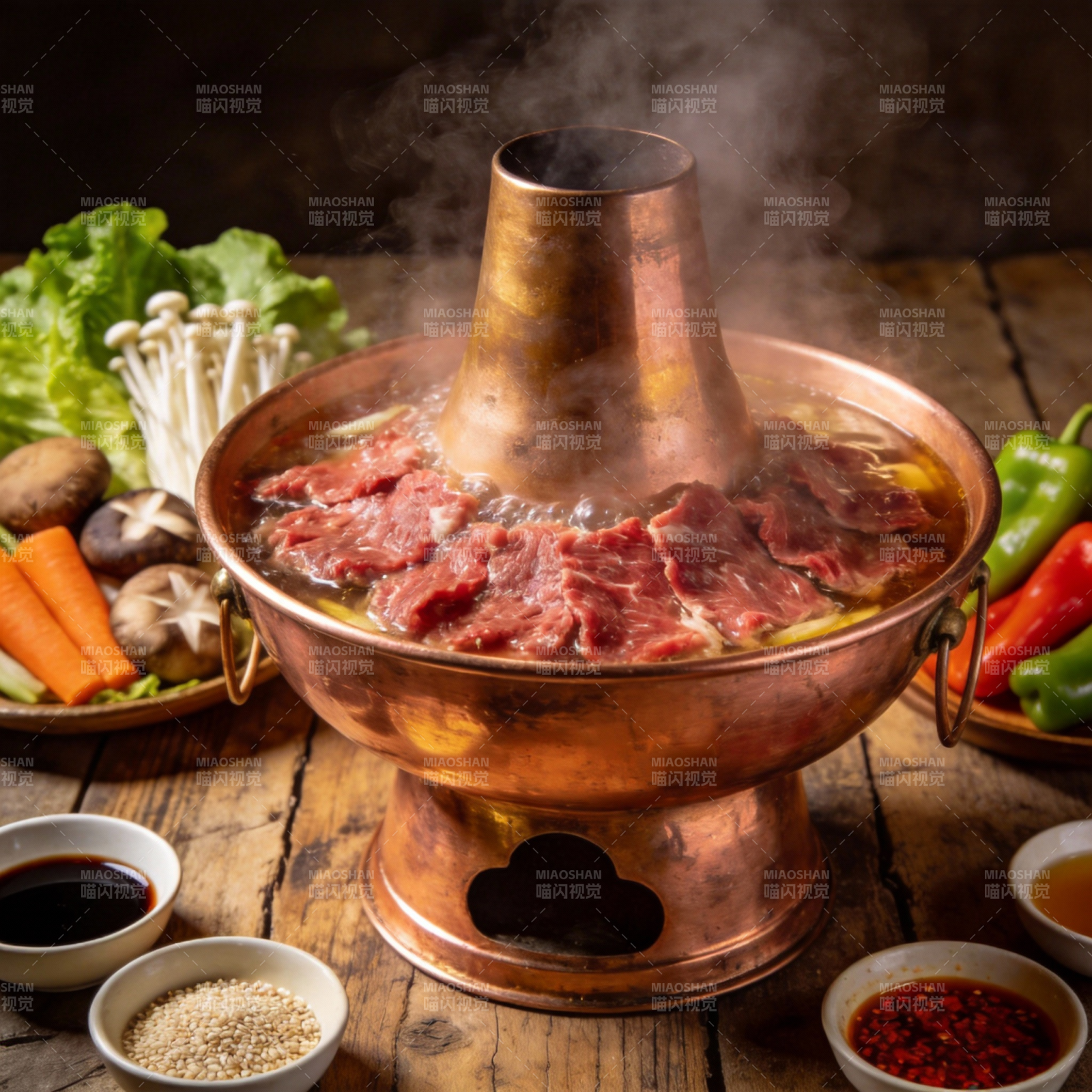 铜锅涮肉 热气腾腾图片