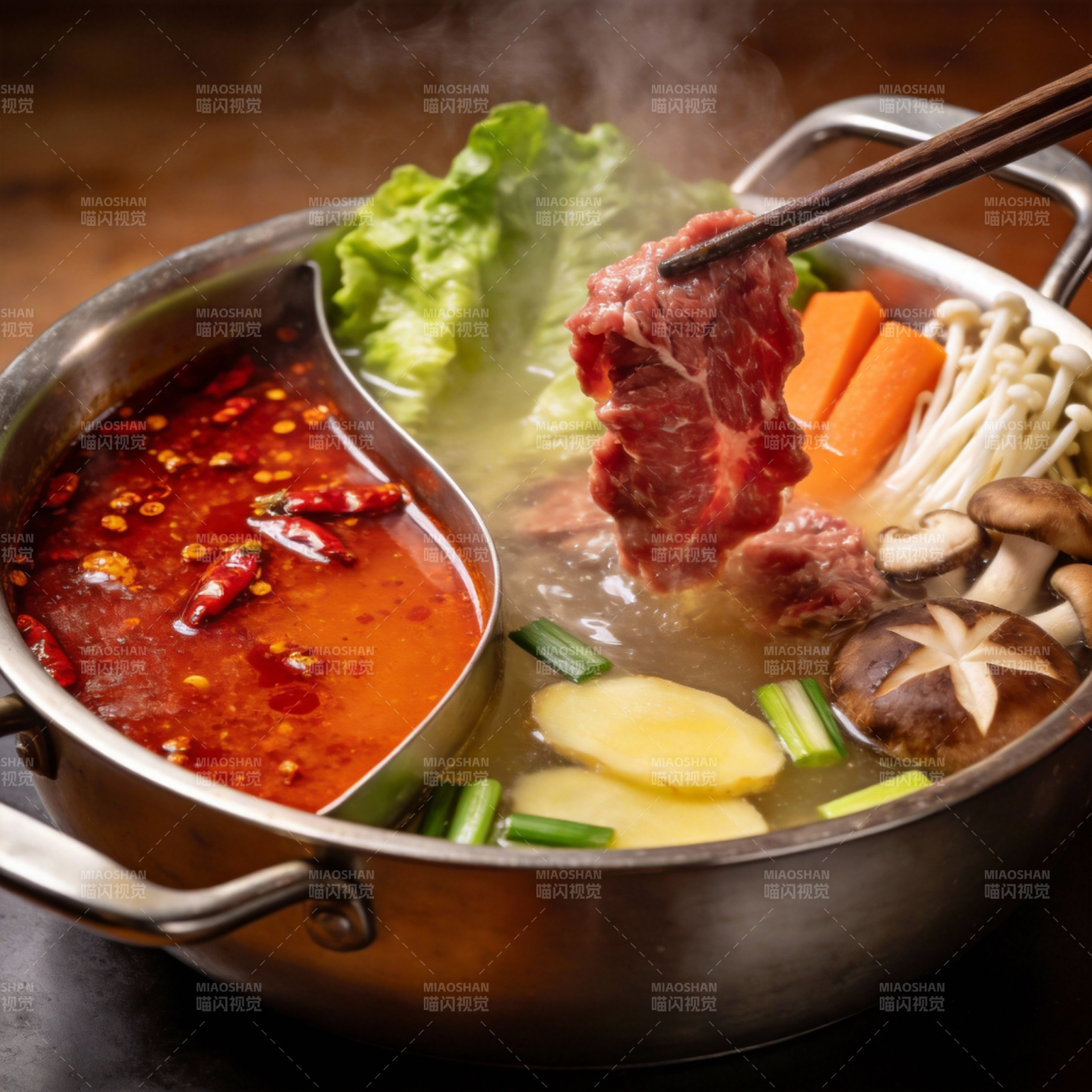 鸳鸯火锅鲜美诱人图片