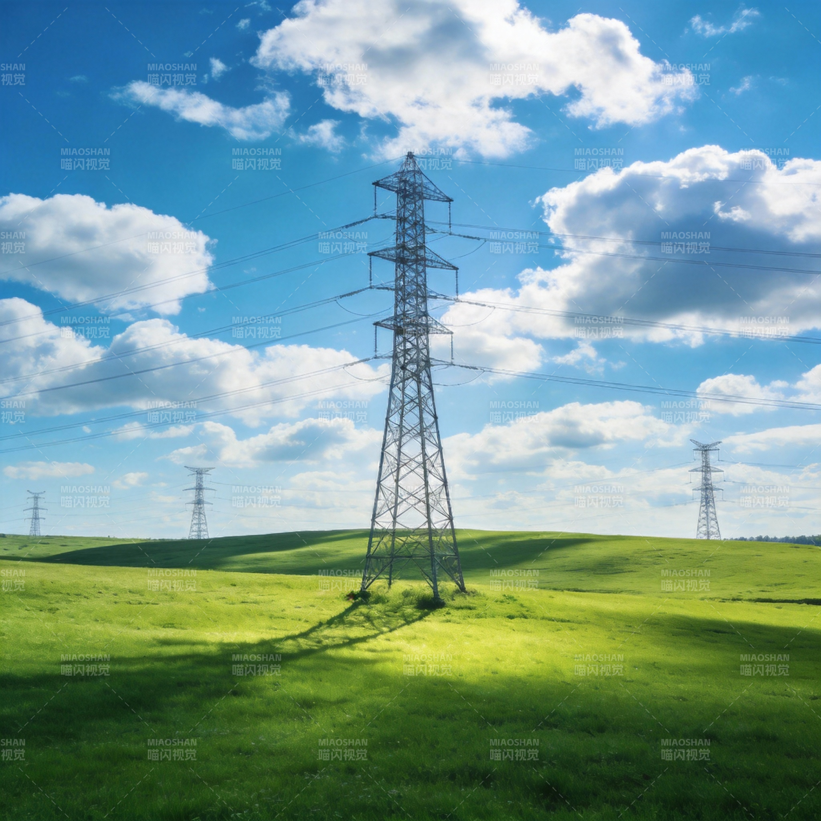 绿野上的电力塔图片