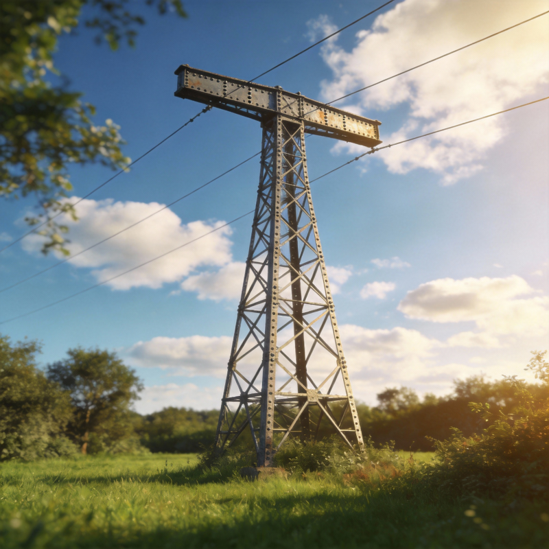 高压电塔矗立田野图片
