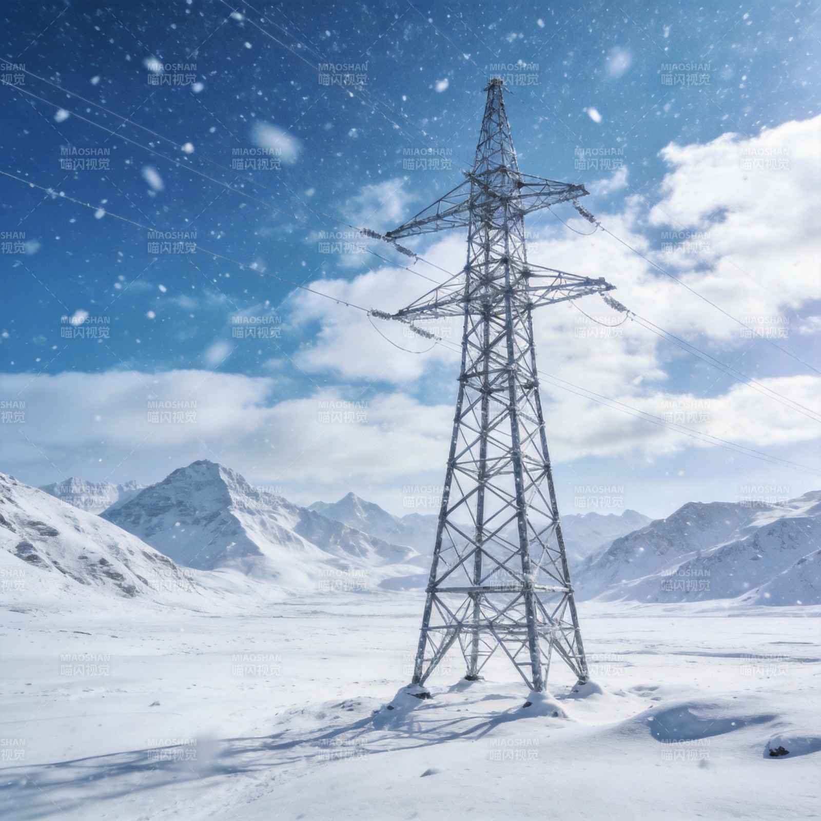 雪原电塔图片