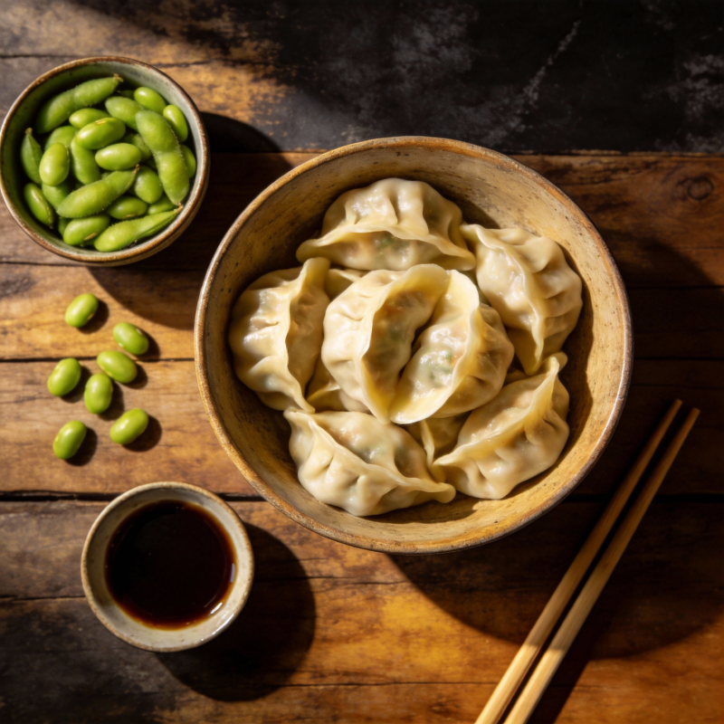 饺子配毛豆与酱汁图片