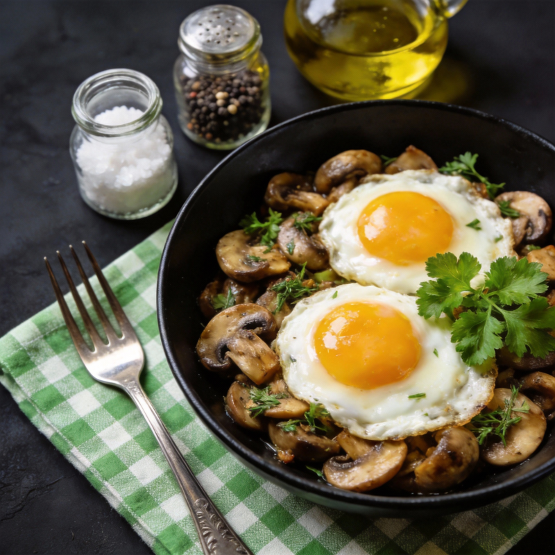 煎蛋配香草蘑菇图片