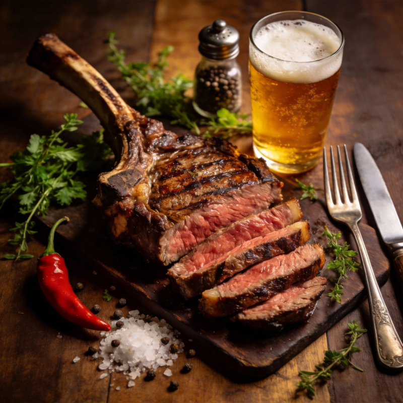 烤牛排配啤酒图片