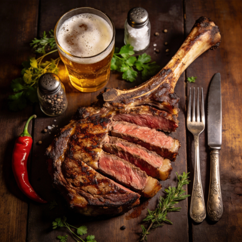 香煎牛排配啤酒图片