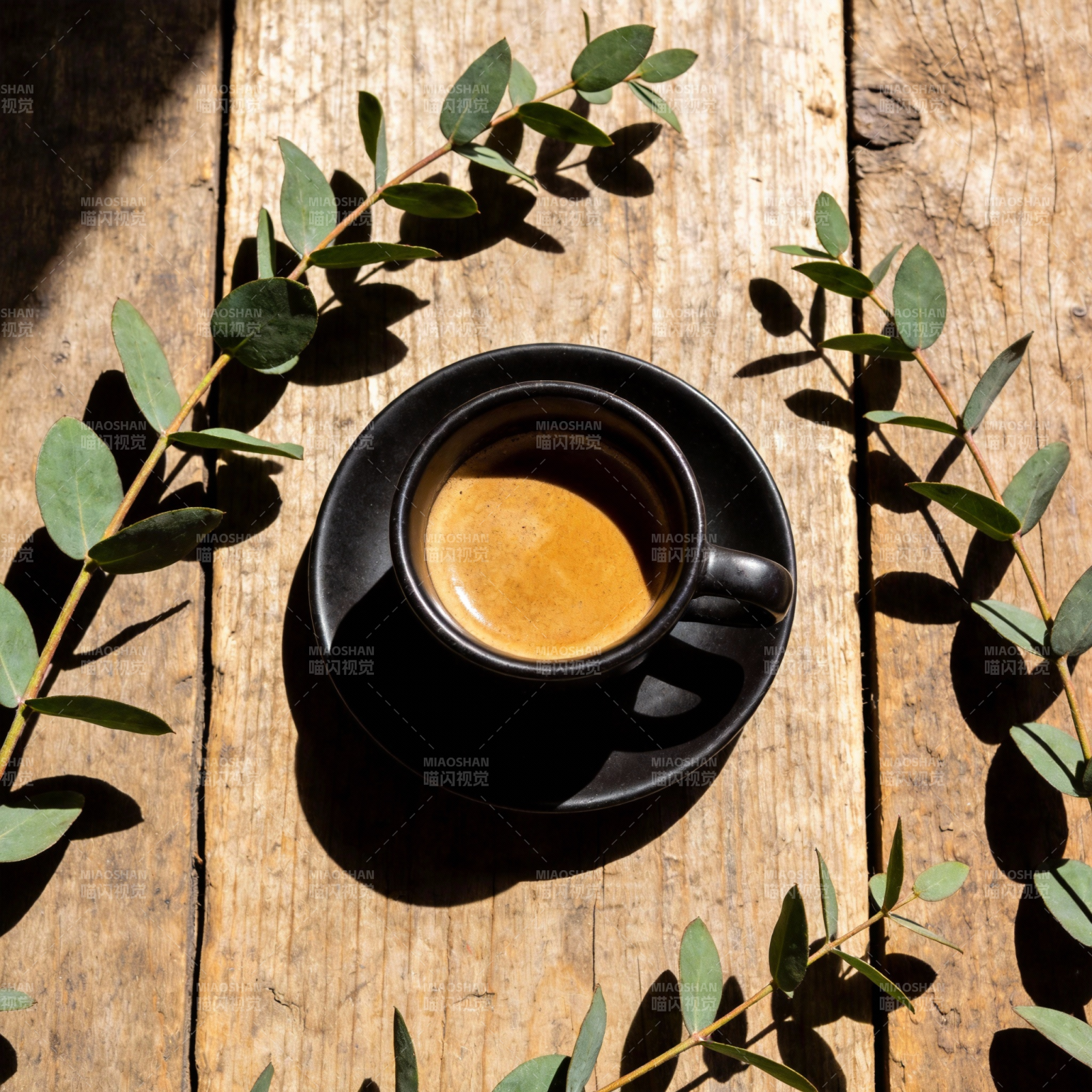 咖啡与绿叶的静谧时光图片