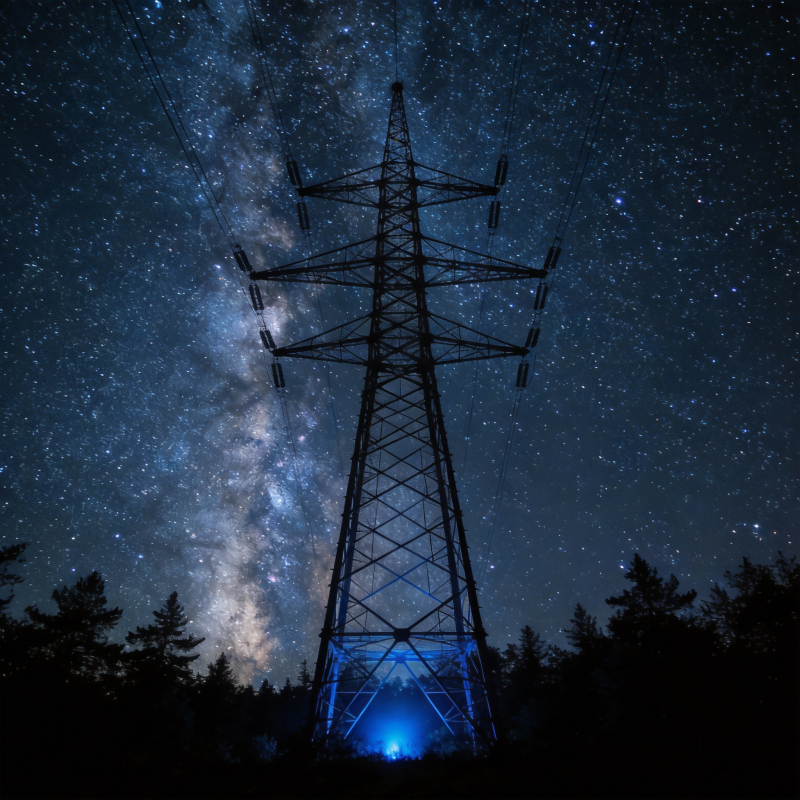星空下的电力塔图片