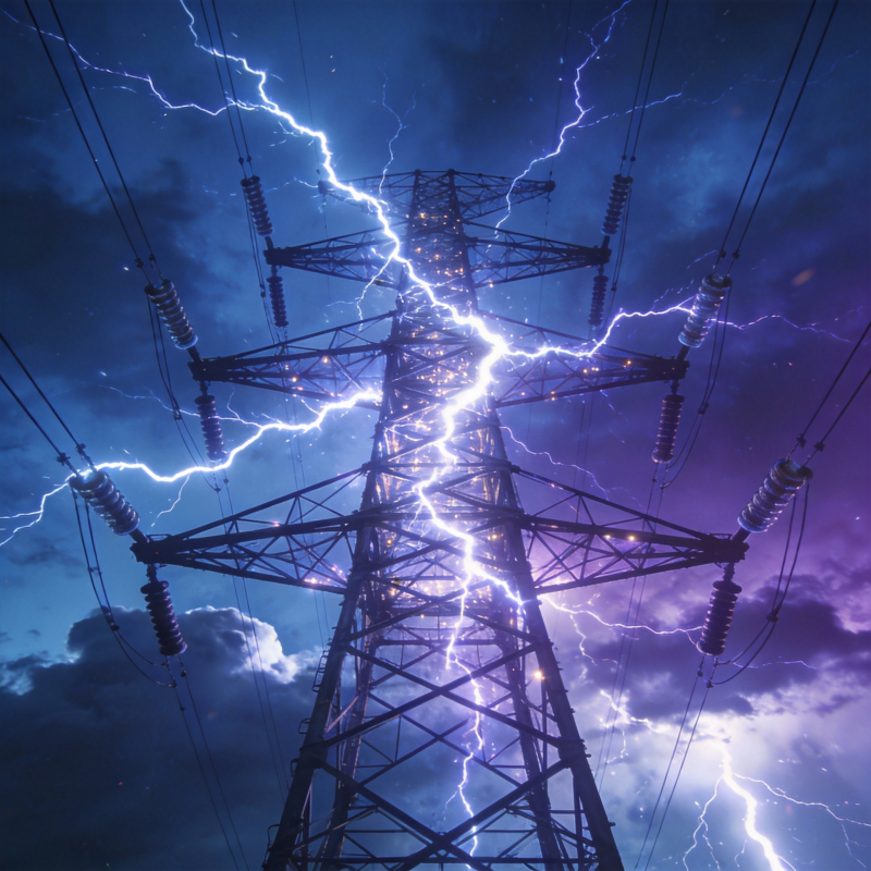 雷电交加的电网图片