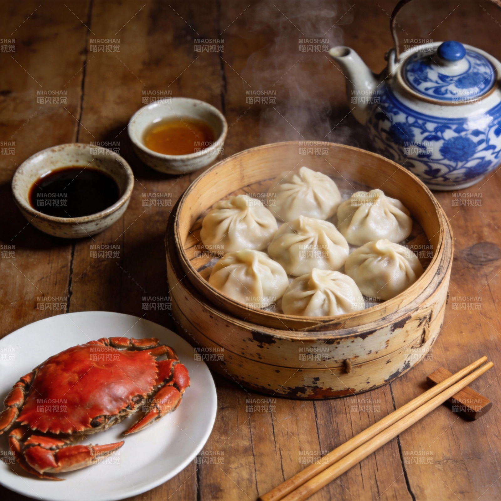 蒸饺配蟹 茶香四溢图片
