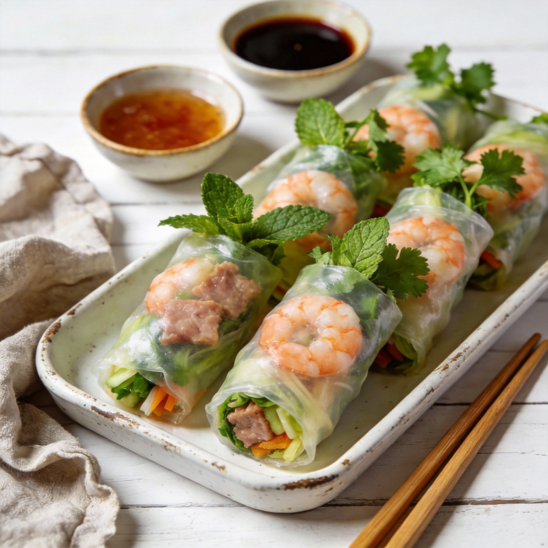 鲜虾春卷配蘸酱图片