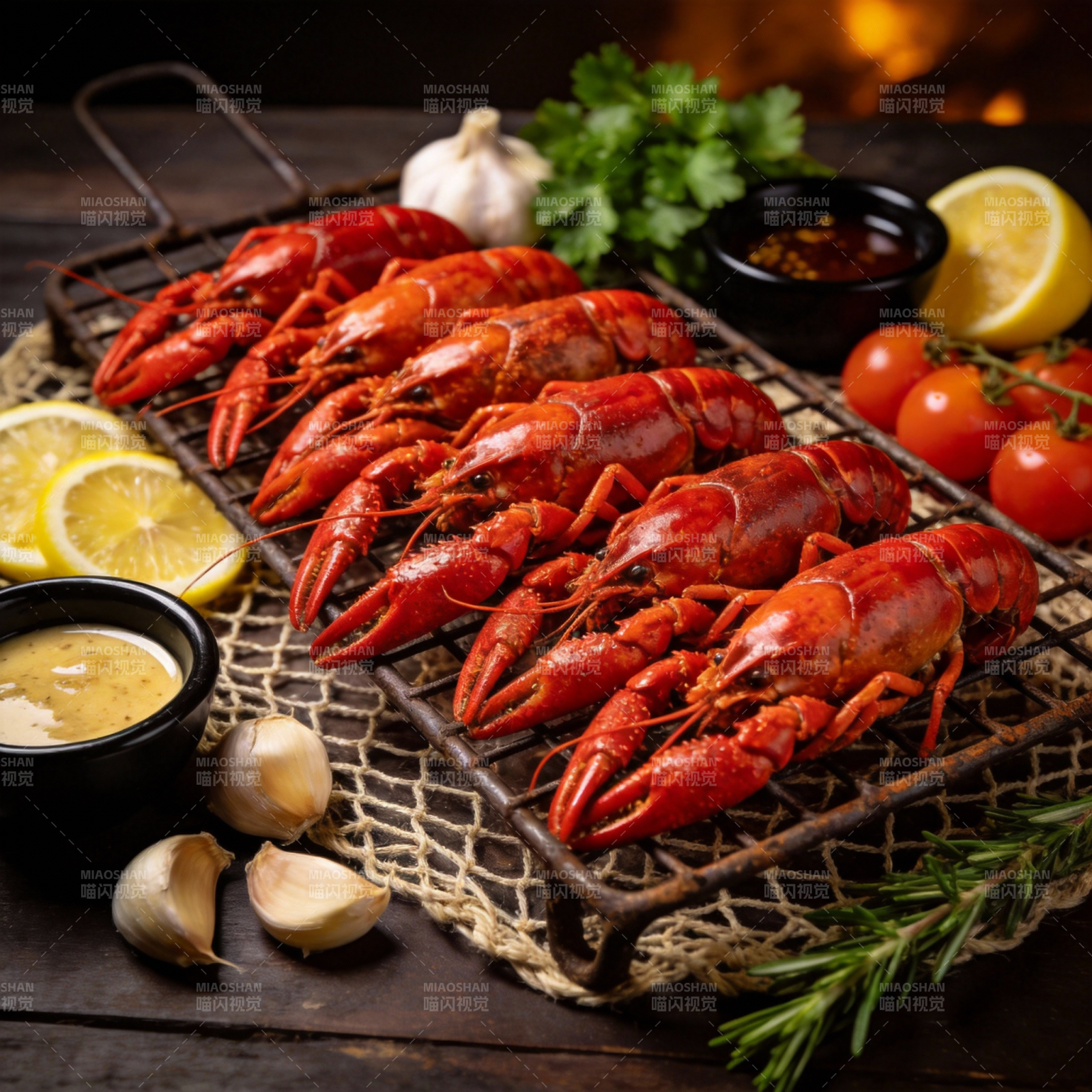 烤龙虾配柠檬蒜香图片