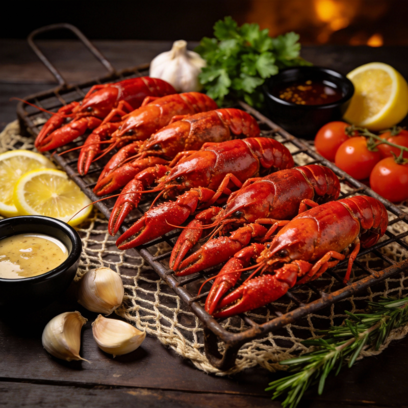 烤龙虾配柠檬蒜香图片