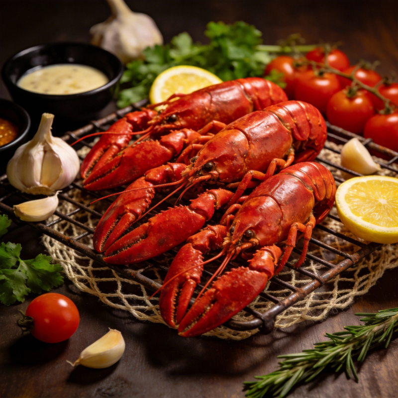 鲜红龙虾配柠檬图片