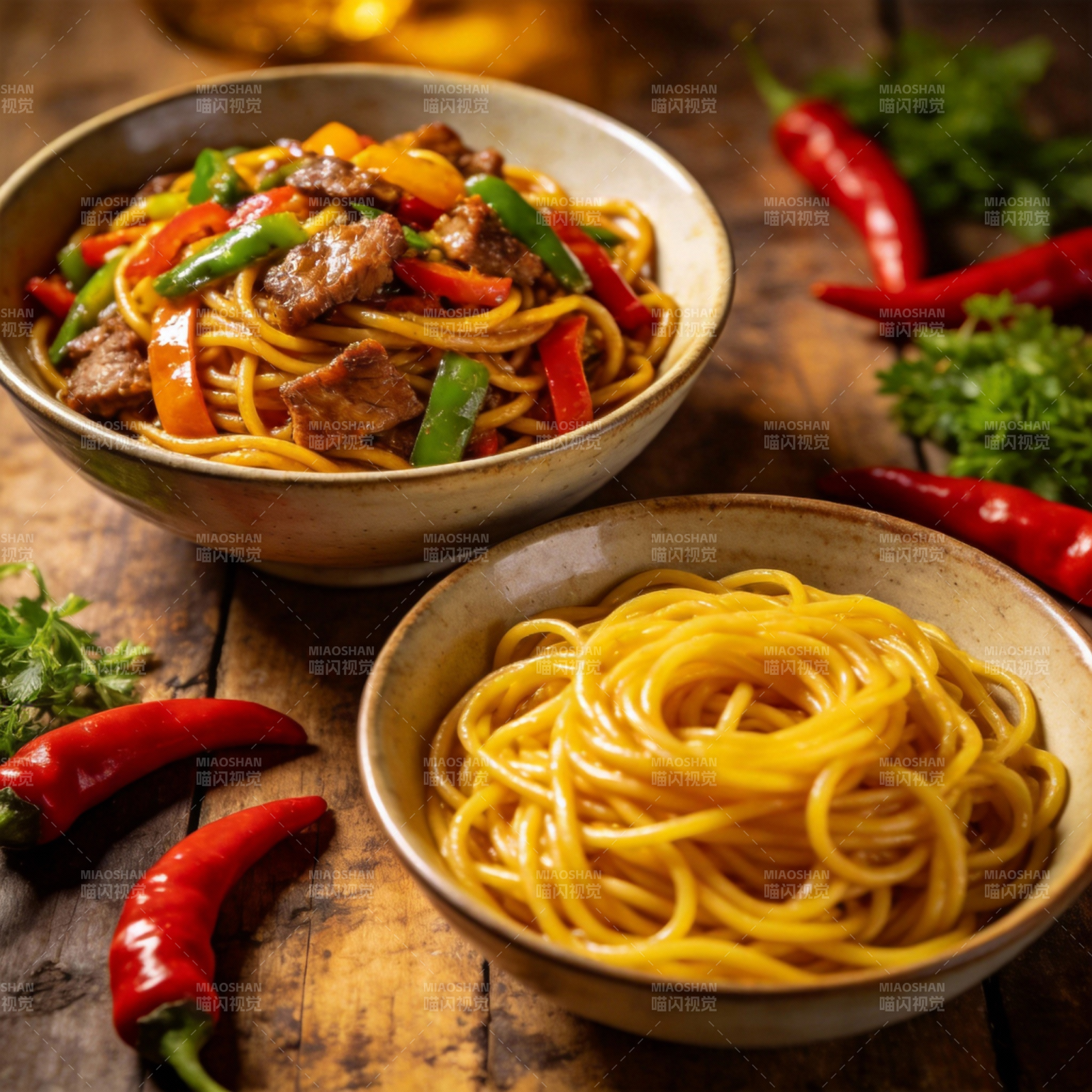 美味炒面配红椒图片