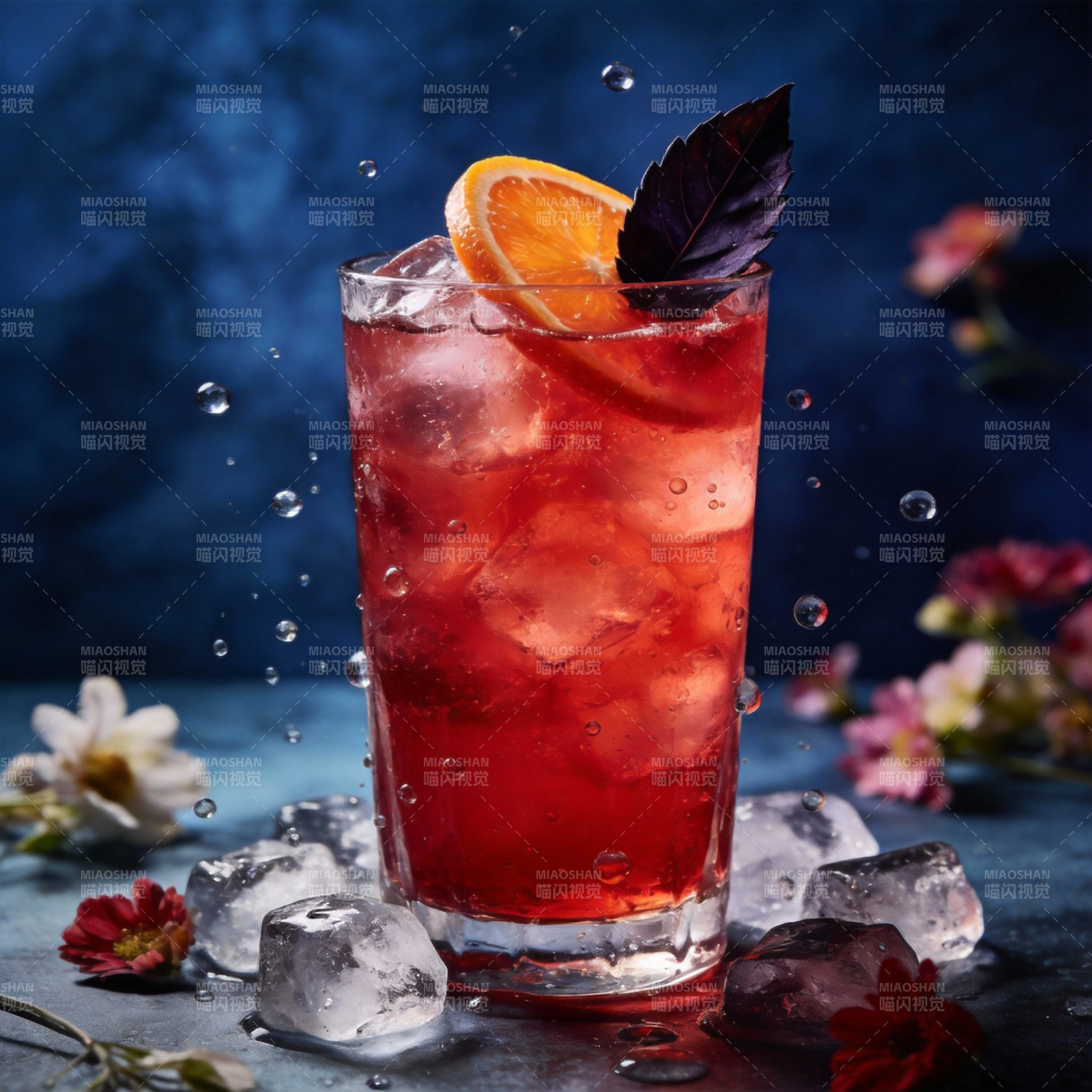 冰爽橙红鸡尾酒图片