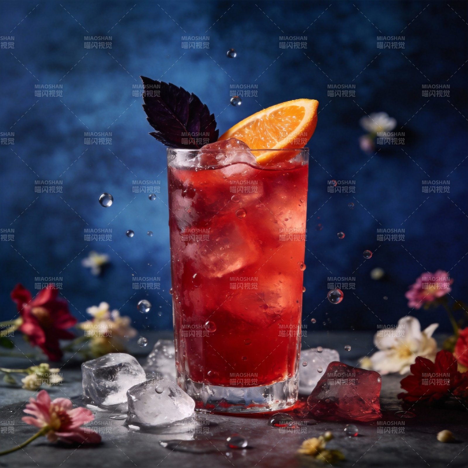 红橙冰饮 花影相伴图片