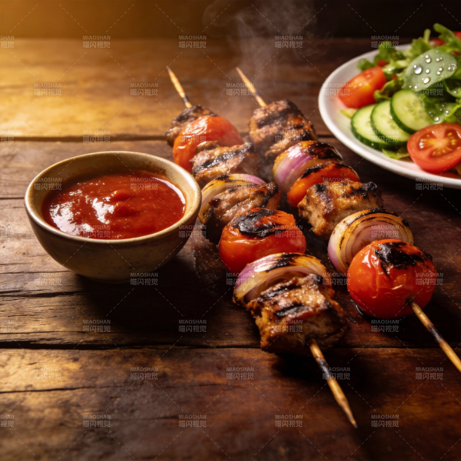烤串配酱料图片