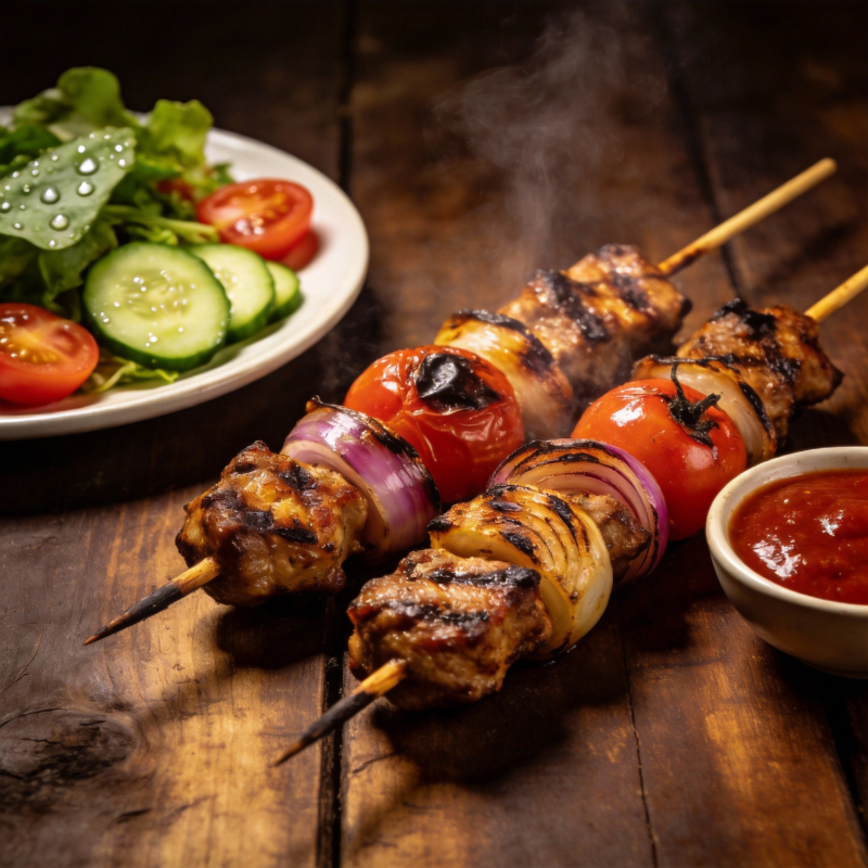 烤肉串配沙拉图片
