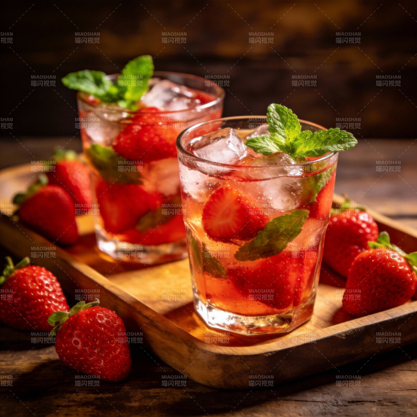 草莓薄荷冰饮图片