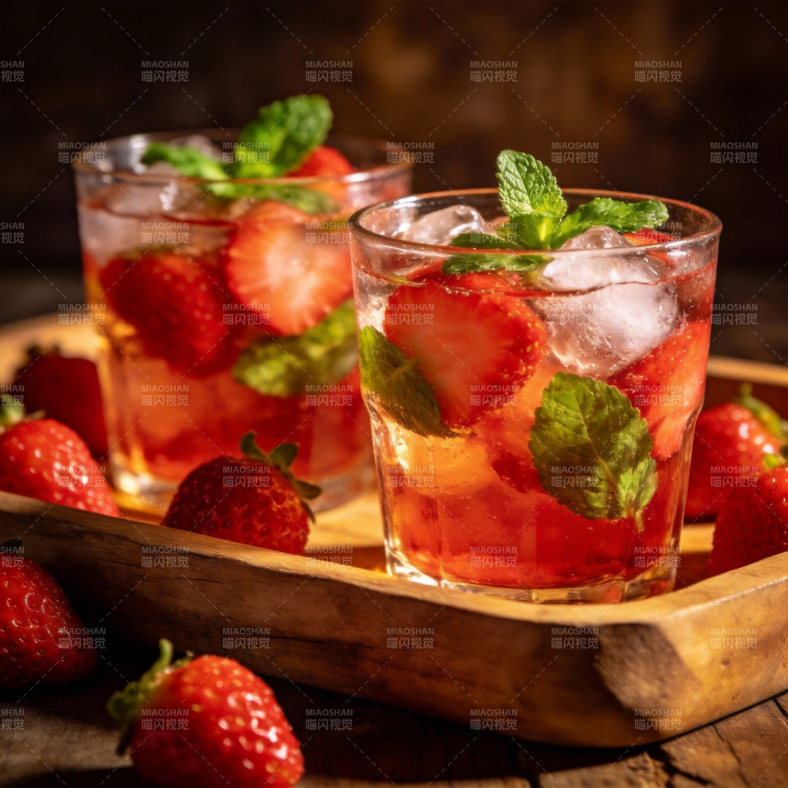 草莓薄荷冰饮图片