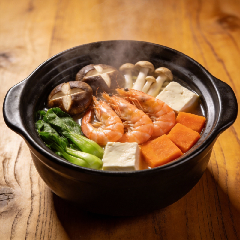 热气腾腾的什锦火锅图片