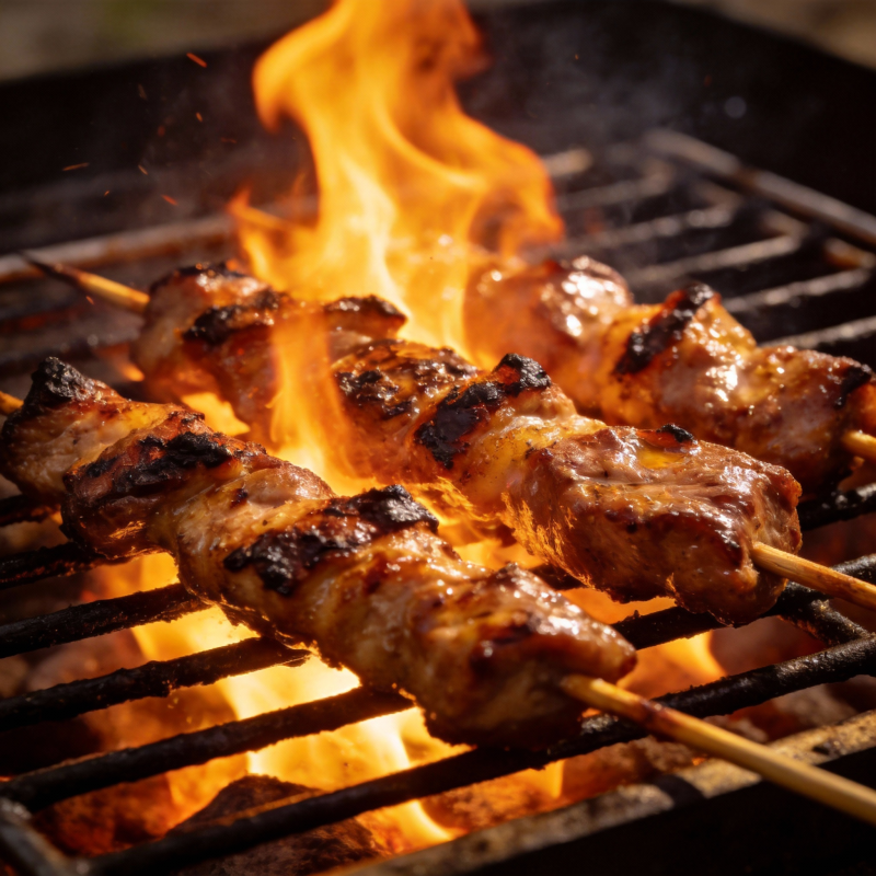 烤肉串火焰炙烤图片