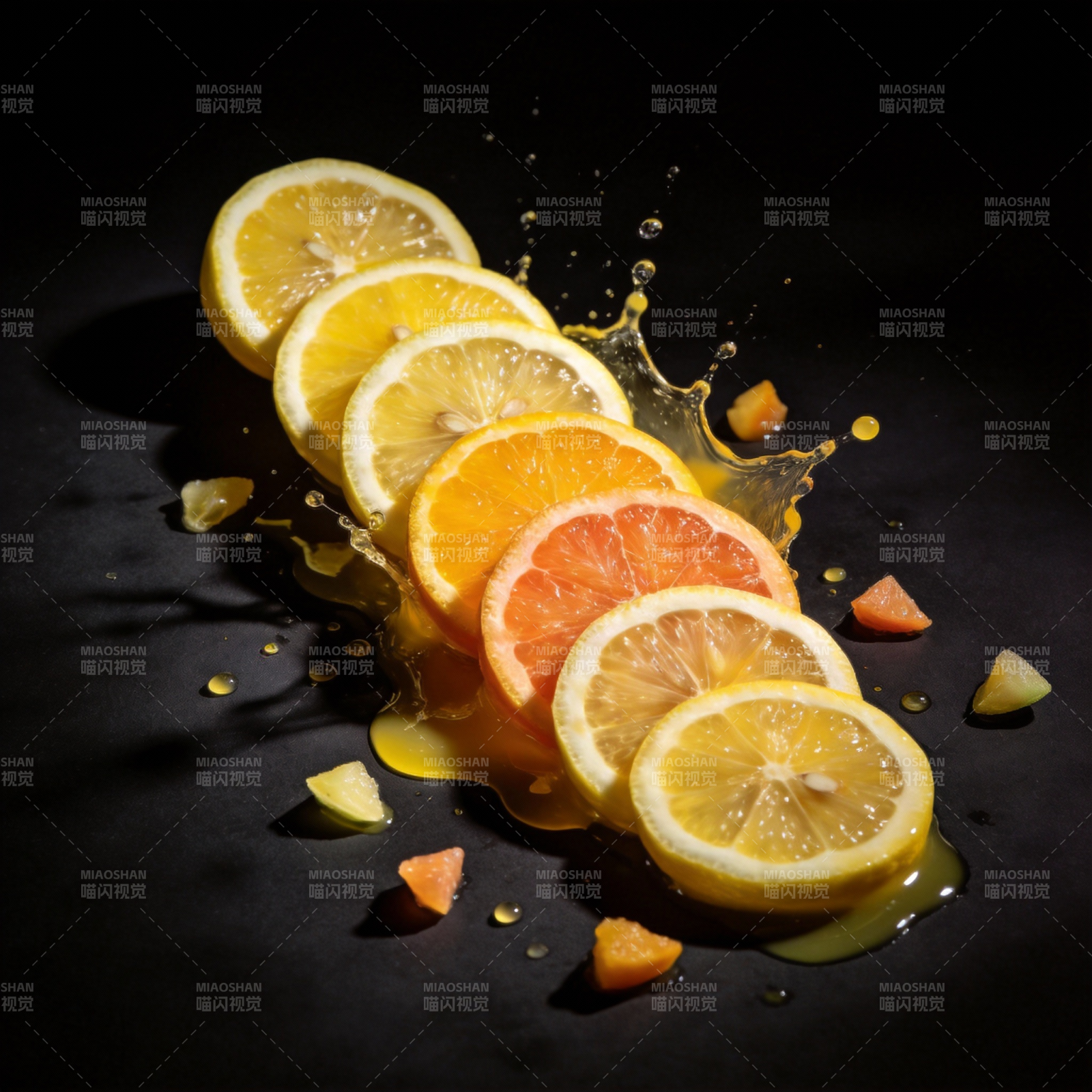 柑橘切片飞溅瞬间图片