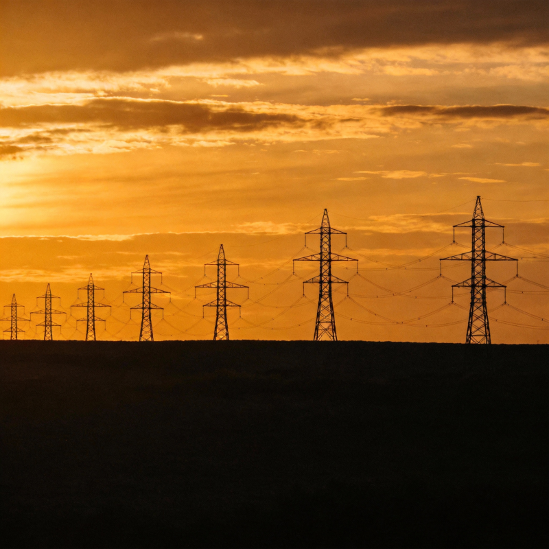夕阳下的电力塔图片