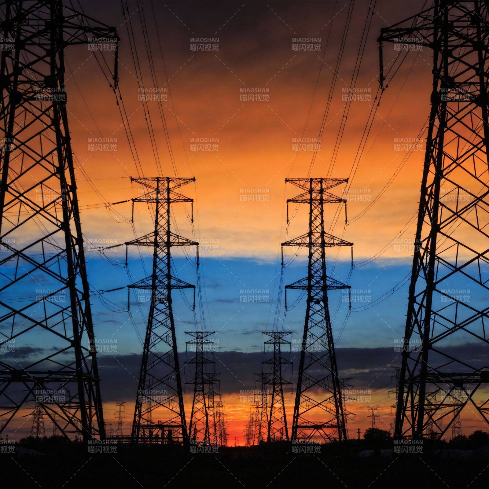 电塔剪影夕阳图片