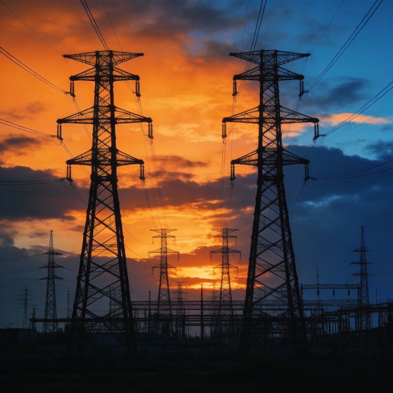 电塔剪影夕阳下图片