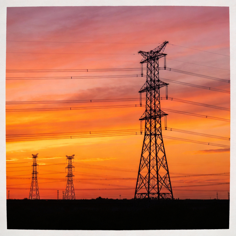 夕阳下的电力塔图片
