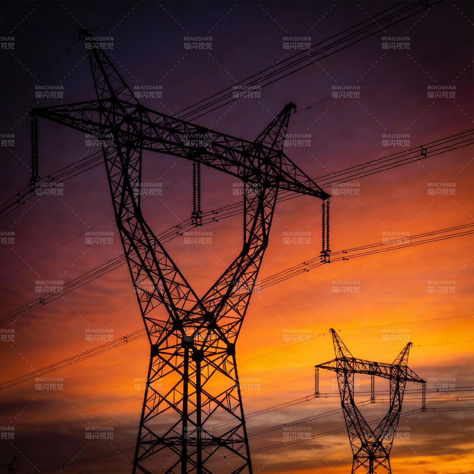 电塔剪影夕阳图片
