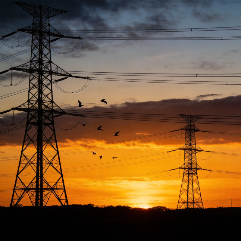 夕阳下的电力塔图片