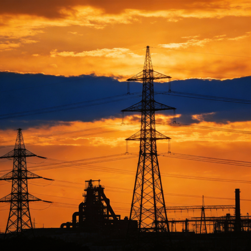 夕阳下的电力塔图片