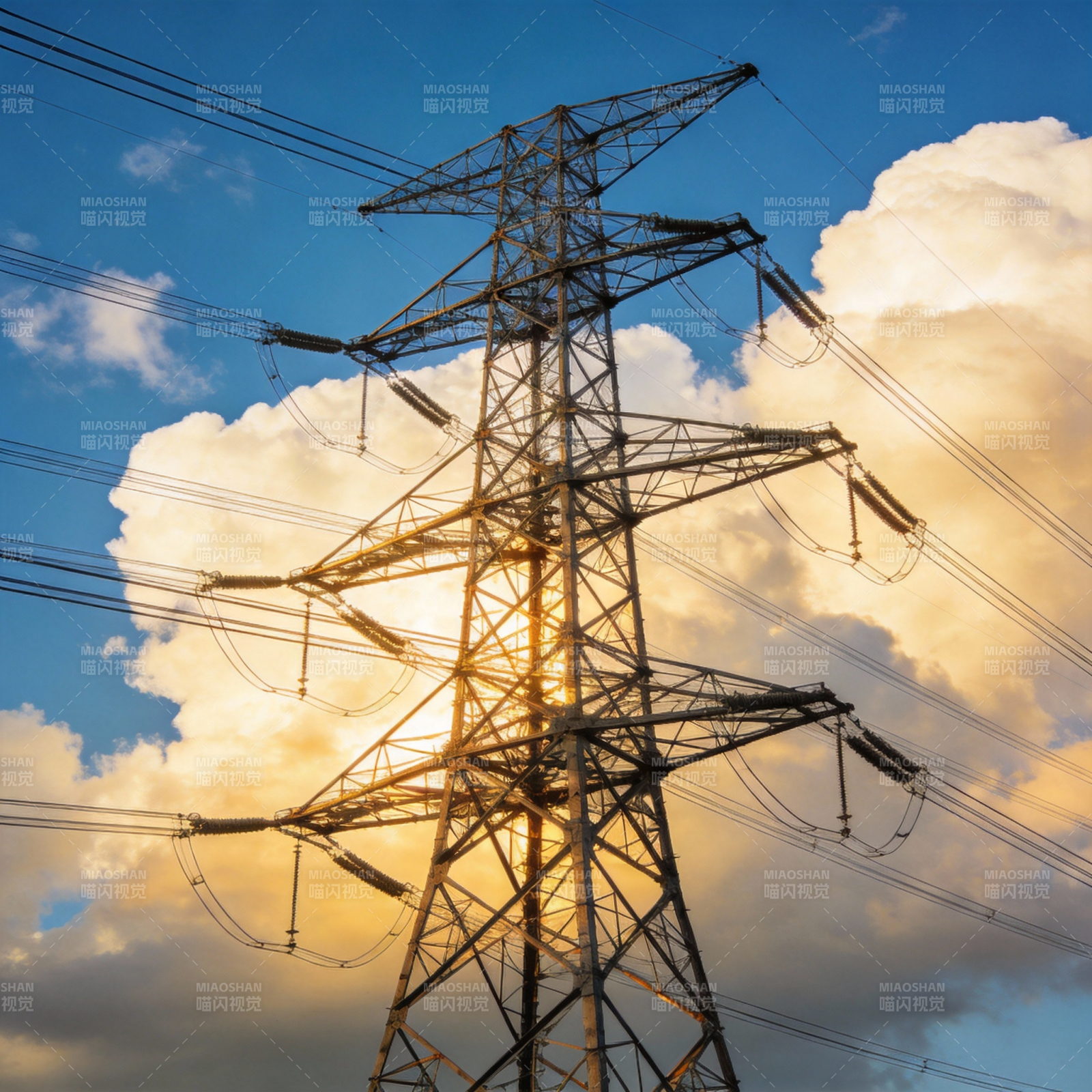 电塔剪影夕阳下图片